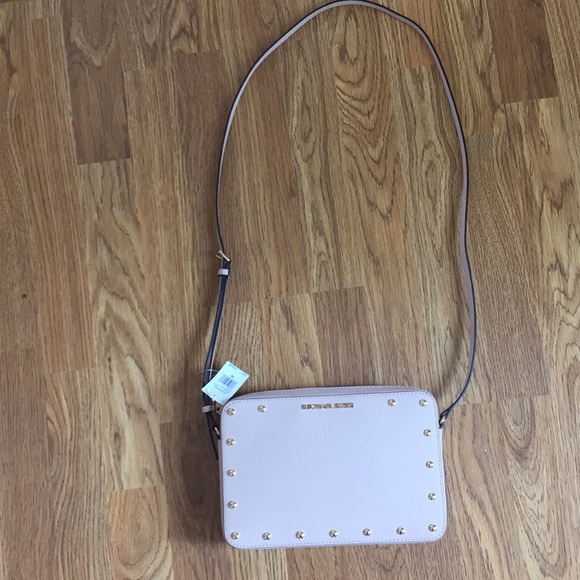 MICHAEL Michael Kors Handbags - Michael Kors crossbody NWT Bag Taupe Gold studs
